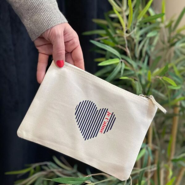 Pochette zippée lin " Je t'aime" Saint-Valentin