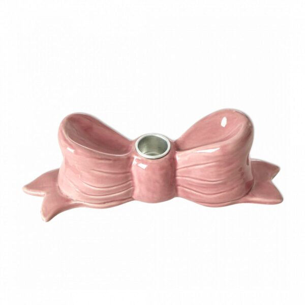 Grand Nœud Céramique Bougeoir Rose