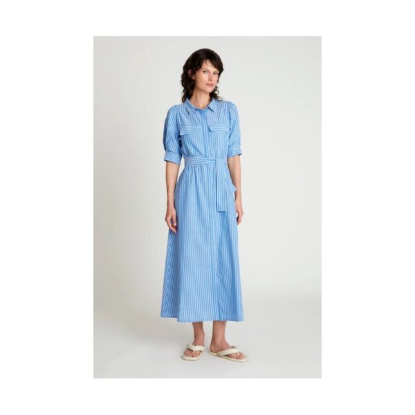 Robe longue à imprimé rayé bleu