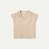 Top maille beige col à revers