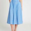 Jupe midi en fil de coton à imprimé rayé bleu