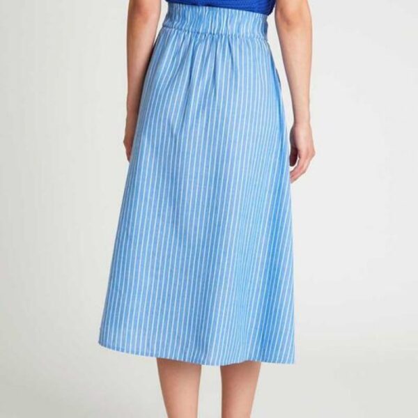 Jupe midi en fil de coton à imprimé rayé bleu – Image 2