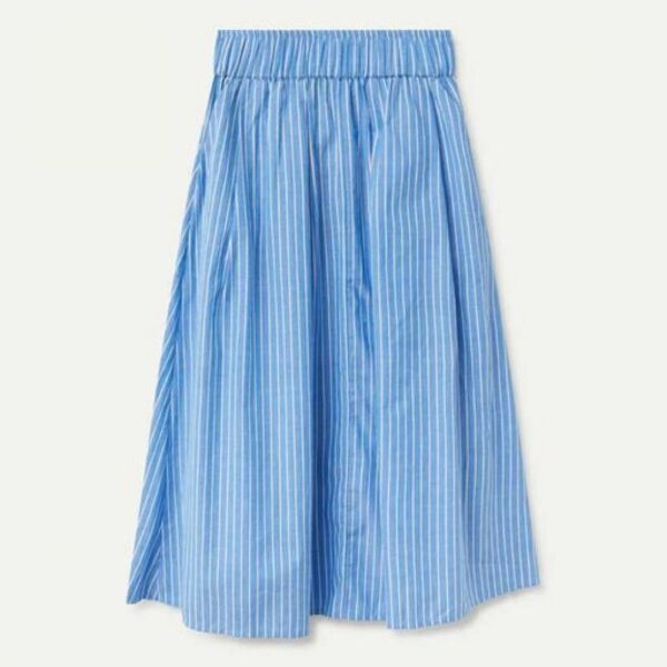 Jupe midi en fil de coton à imprimé rayé bleu – Image 3