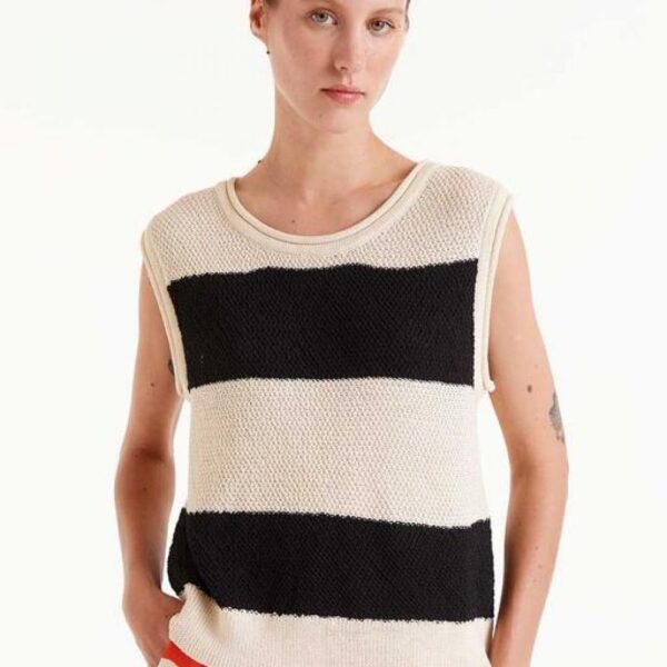 top maille rayures noir et crème – Image 2