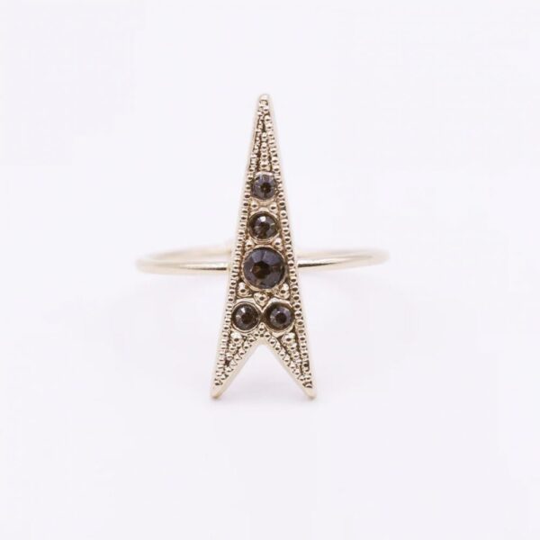 Bague pointe "Citlālicue Strass Smoky Gold