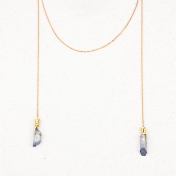 Collier à nouer "Hatshepsut Quartz bleuté dorure LAITON/CUIVRE