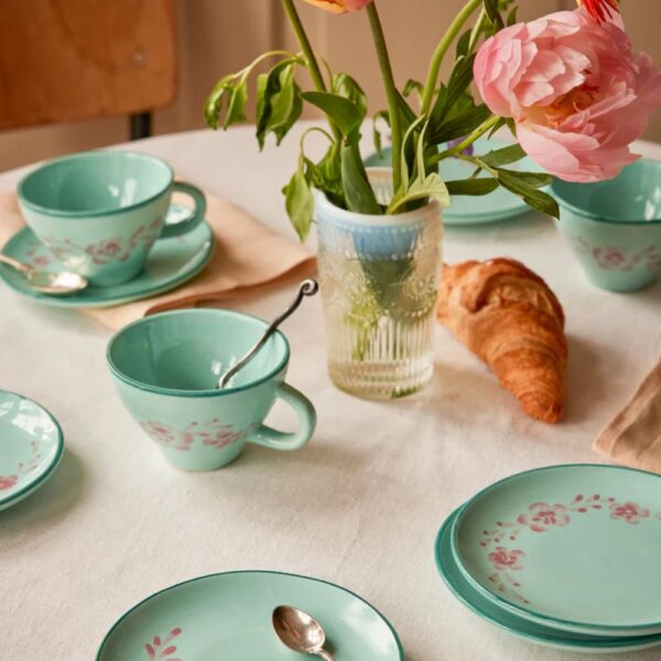 Tasse à thé céramique- Vert clair - Hand-painted Soft Pink Flower Wine