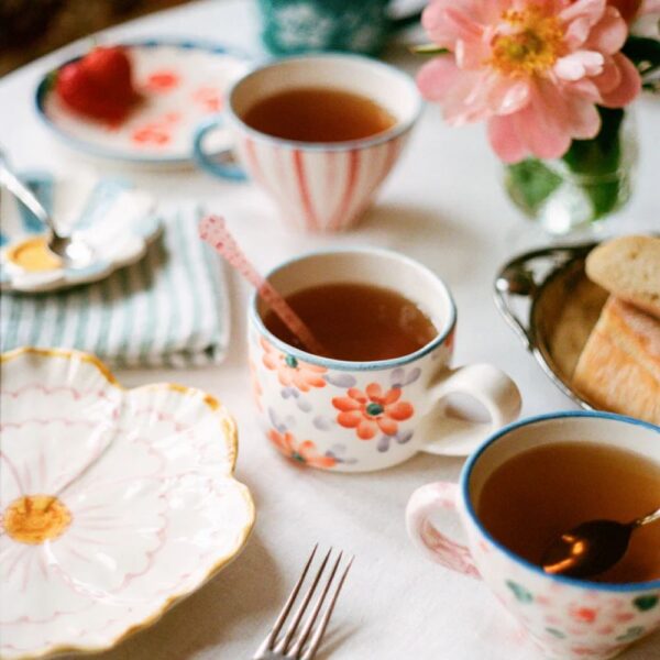 Tasse à Cappuccino céramique- Orange - Hand-painted Flowers – Image 2