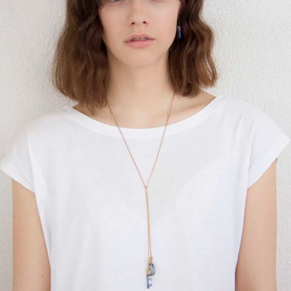 Collier à nouer "Hatshepsut Quartz bleuté dorure LAITON/CUIVRE – Image 2