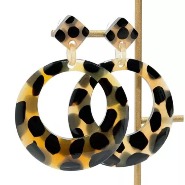Boucles d'oreilles en corne véritable rondes - Léopard