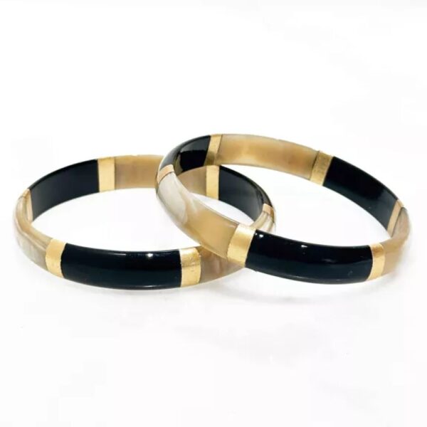 Bracelet noir feuilles d'or en corne véritable - 1,2 cm