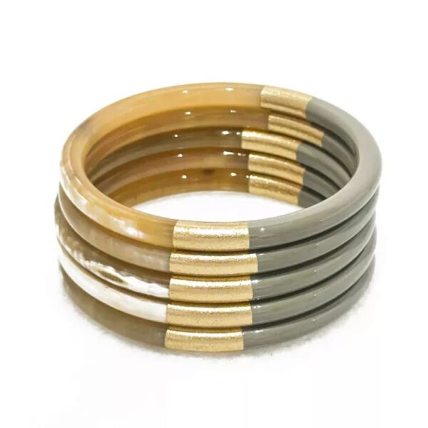 Bracelet coloré Vert de Gris et feuilles d'or - Corne véritable