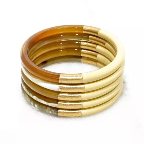 Bracelet coloré Vanille et feuilles d'or - Corne véritable