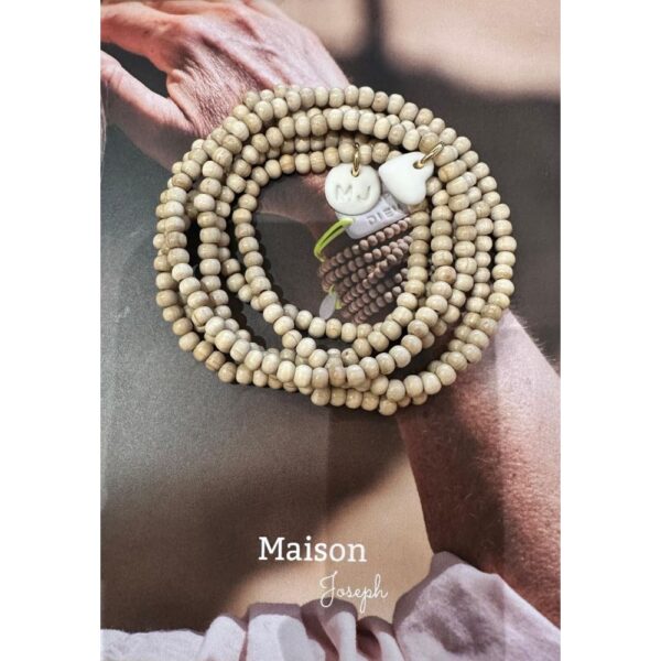 multi-tours perles bois & céramique blanche "amour"