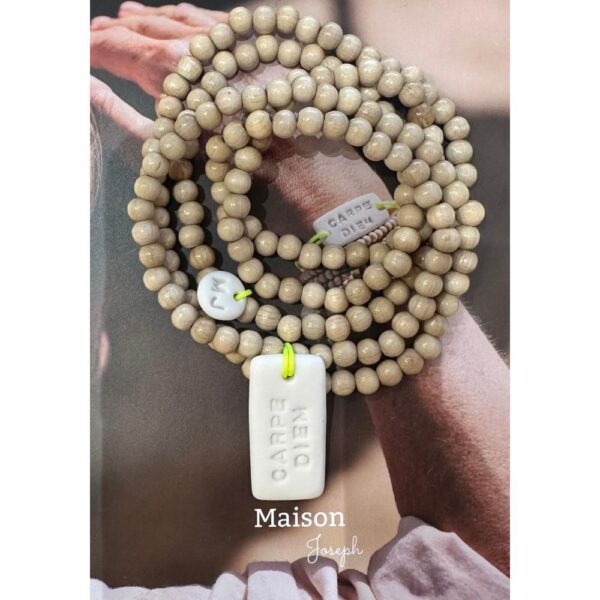 carpe diem blanc long perle lien jaune fluo