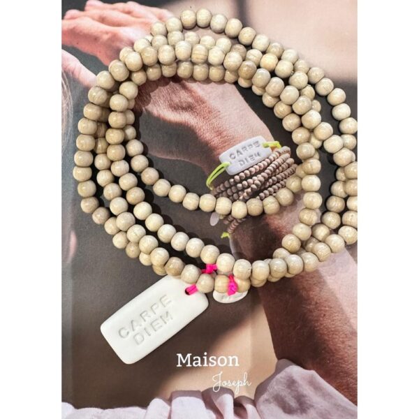 carpe diem blanc long perle lien rose fluo