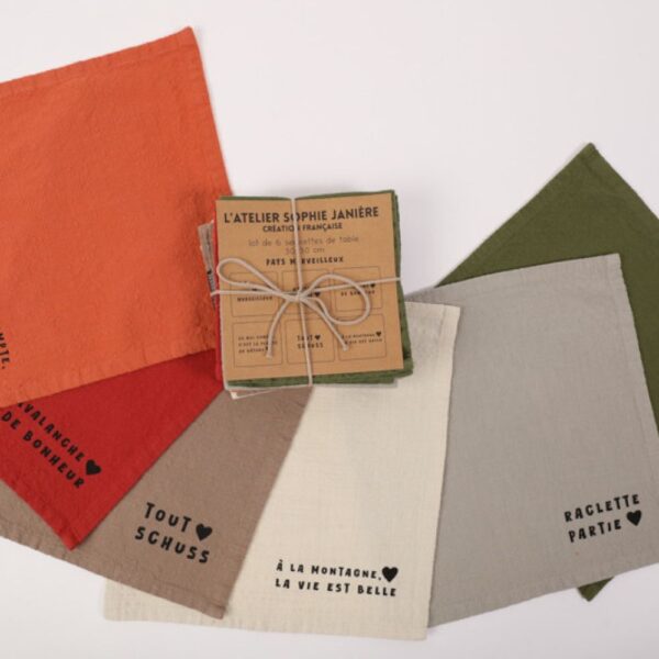 SJ LOT DE 6 SERVIETTES pays merveilleux COTON LAVE 30X30 CM