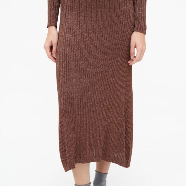 Jupe midi marron avec détails en lurex