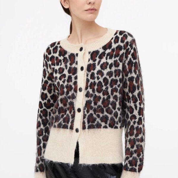 Cardigan en maille imprimé animalier marron