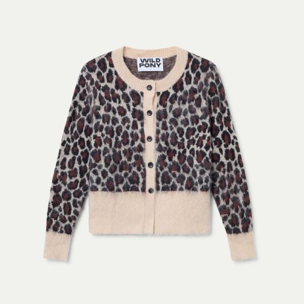 Cardigan en maille imprimé animalier marron – Image 2