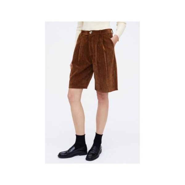 Bermuda taille haute chocolat effet velours