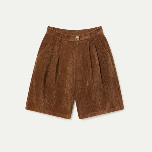 Bermuda taille haute chocolat effet velours – Image 2