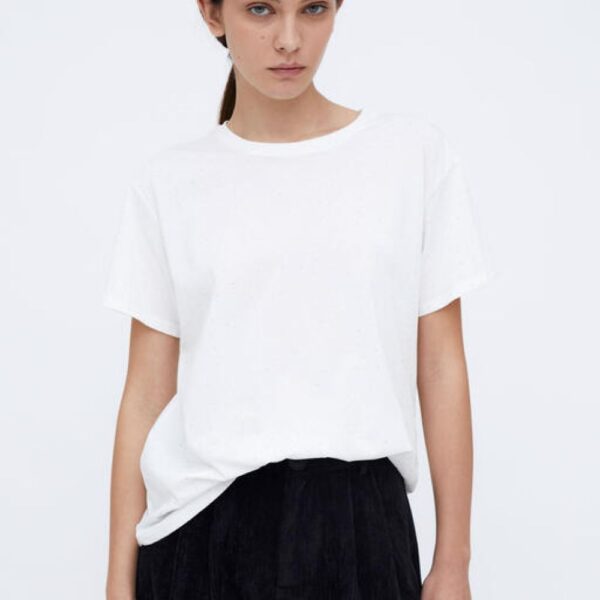T-Shirt blanc col rond à strass