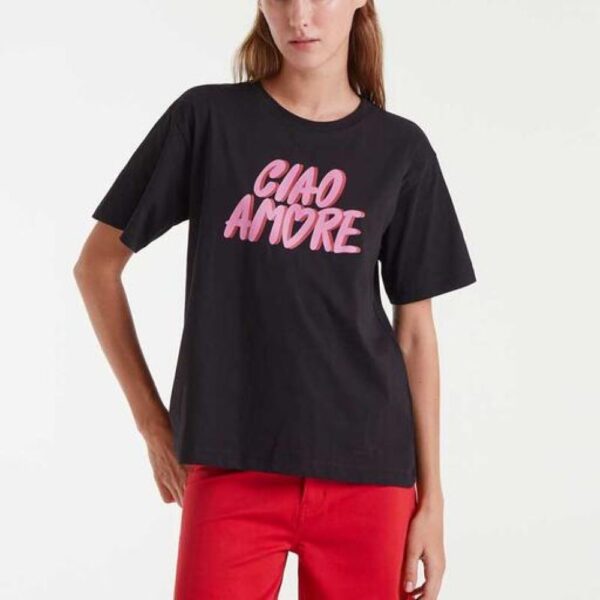 T-shirt noir avec imprimé Ciao Amore