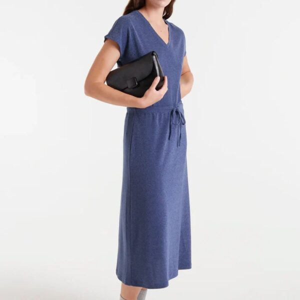 jupe midi en jersey lurex bleu marine