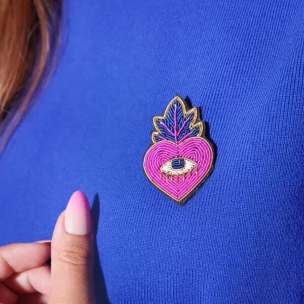 Broche Ex Voto Pink - fait main broderie cannetilletille